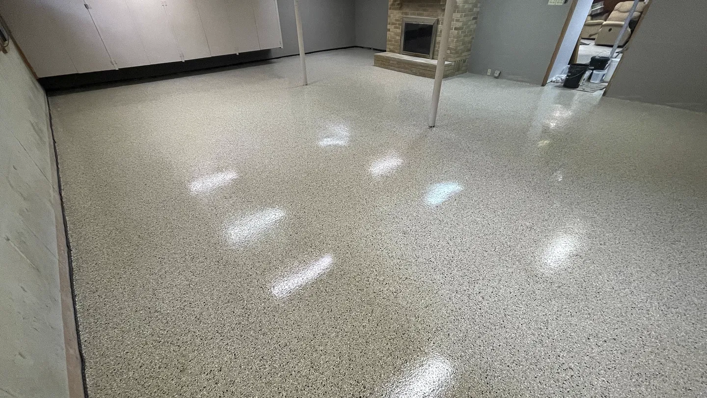 Coated basement floor